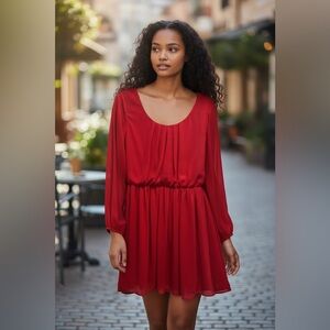 by & by Red Long-Sleeve Scoop-Neck Maxi Dress